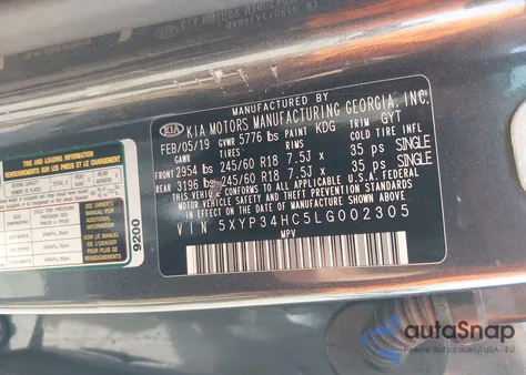 2020 Kia Telluride Ex from USA, damaged, VIN 5XYP34HC5LG002305